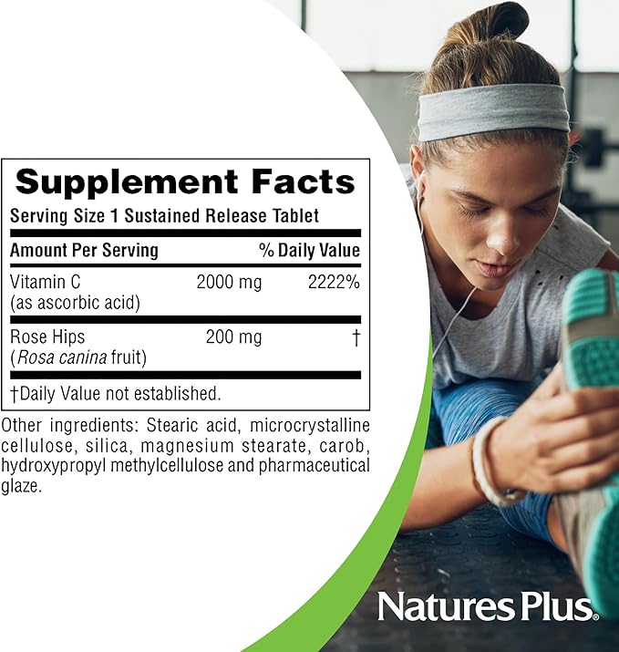 NaturesPlus Ultra-C 2000 mg - 90 Tablets, Pack of 2 - Vitamin C with Rose Hips - Immune & Antioxidant Support - Vegetarian, Gluten Free - 180 Servings