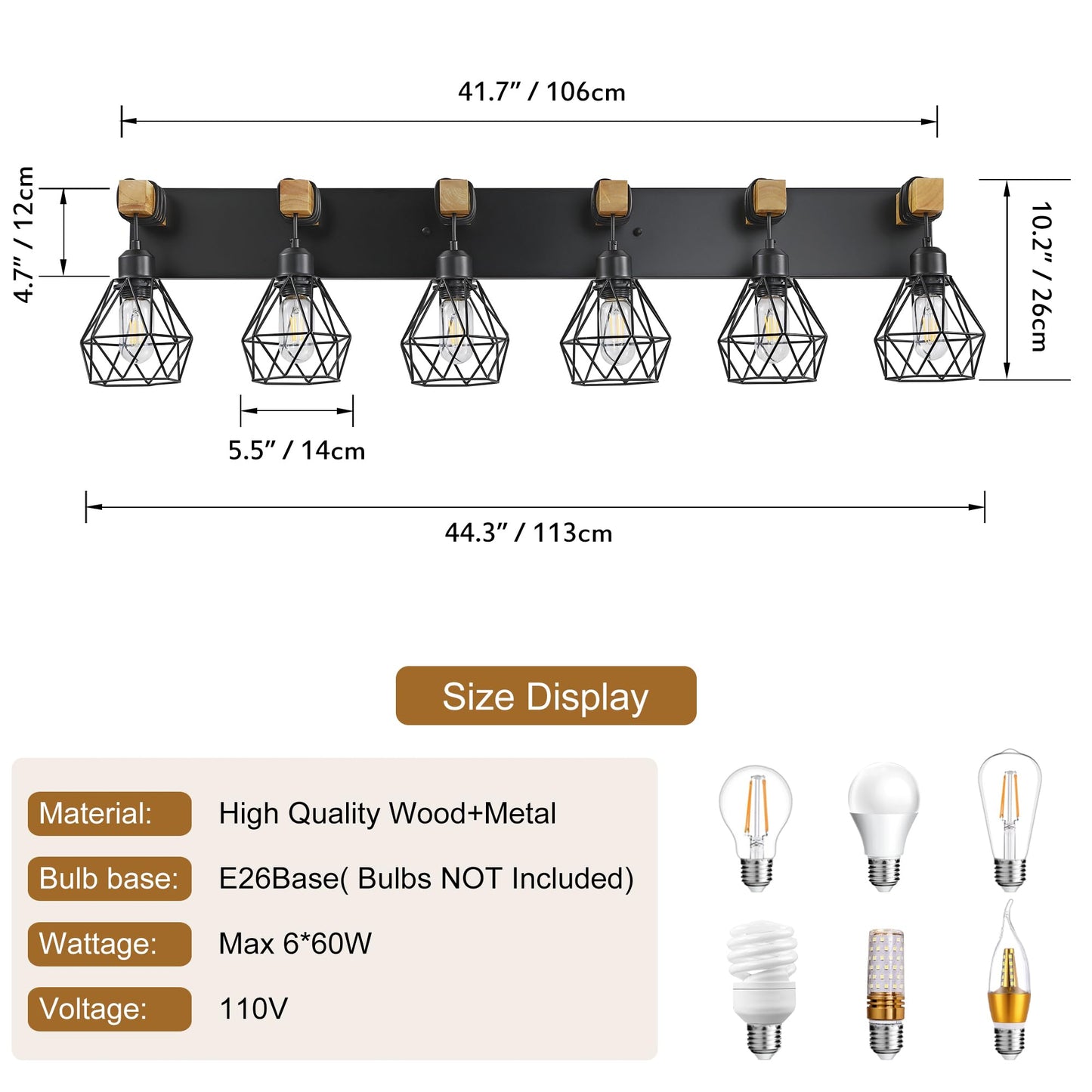 Farmhouse Vanity Light For Bathroom  6-Light Wood Bathroom Vanity Light Fixtures Over Mirror  Rustic Sconces Wall Lighting With Metal Lampshade For Living Room  Bedroom  Hallway