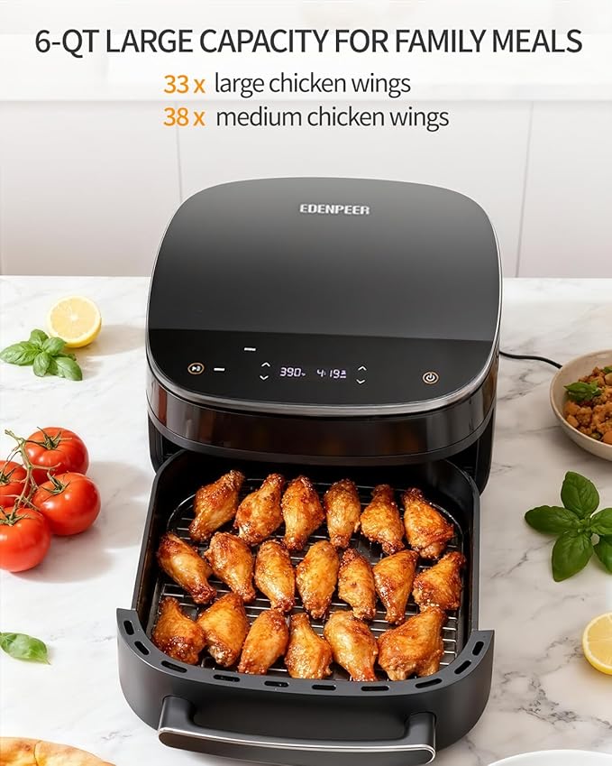 Extra Large Air Fryer,11-IN-1 6 QT 450F Air Fryer with Superior Airflow, Dual Heat Source Technology, Smart Digital Wide Fryer with Basket, Fits a 12" Pizza or 6-Slice Toast