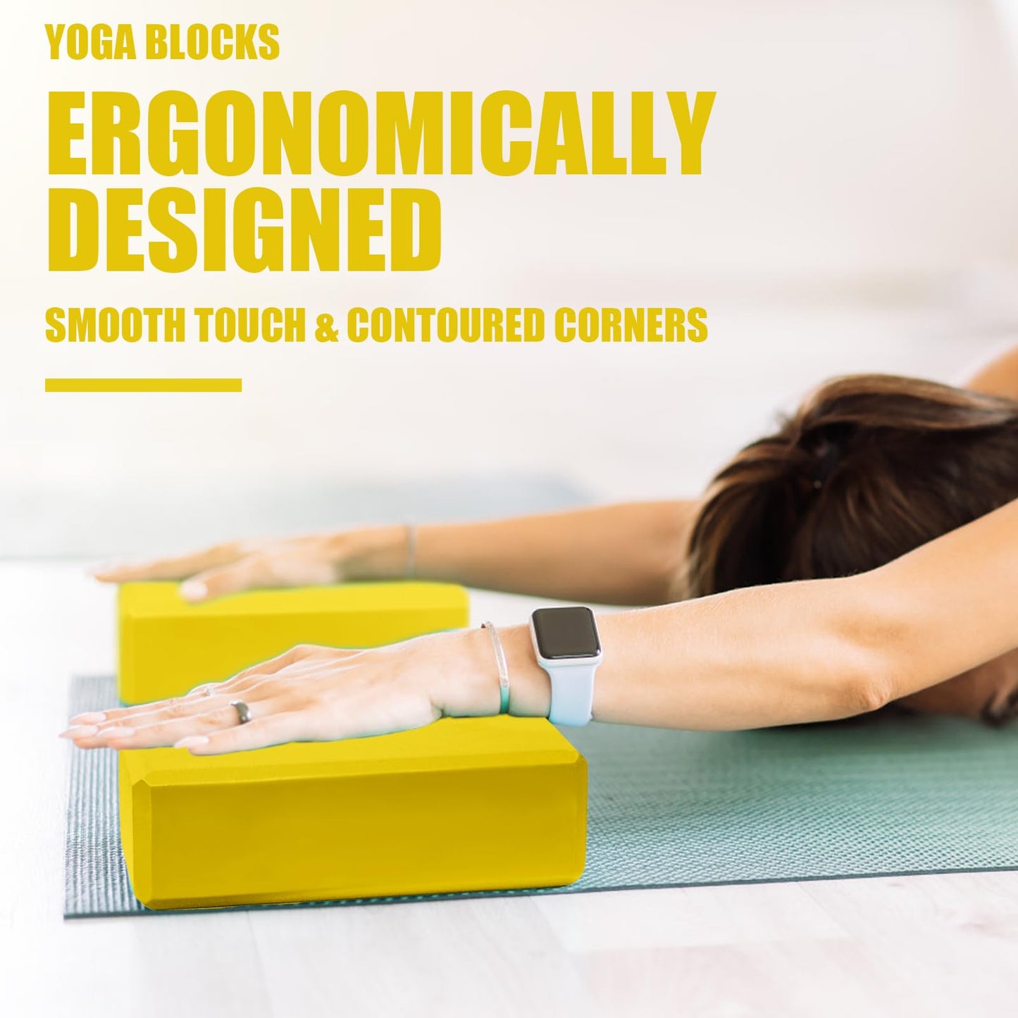 2 Pcs Yoga Blocks, 9"x6"x3" Foam Blocks Yoga Props for Pilates Stretching and Meditation Exercise Blocks Lightweight Yoga Essentials (Yellow, normal)