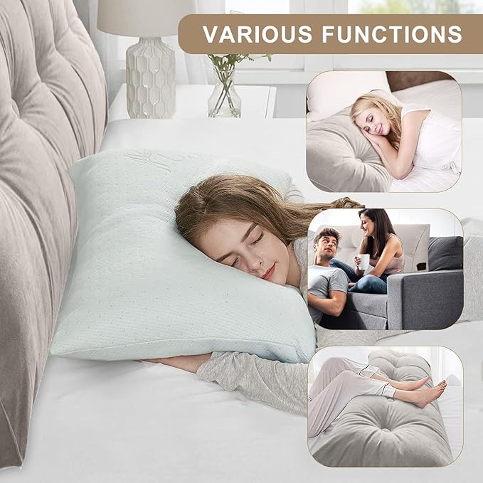 Large Triangular Headboard Pillows Long Backrest Positioning Support Bolster Cushion for Daybed Fluffy Quality Plush Body Wedge Pillow with Removable Cover(White-Queen-59x8x20in)
