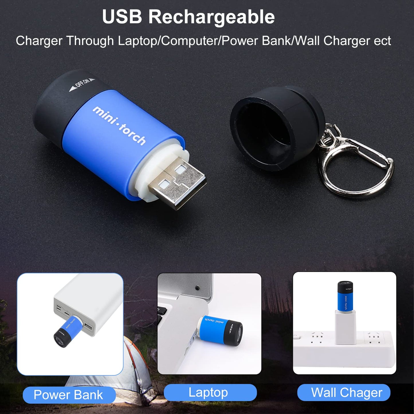 Cussity Mini Keychain Flashlights Usb Rechargeable  Colorful Small Led Flashlight Torches For Kids/mature-themed Hiking Camping  Waterproof Pocket Flashlights For Backpack/Belt  (3Packs)