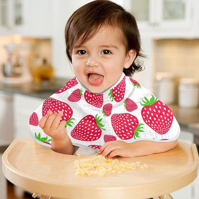Muslin Baby Burp Cloths Set of 1, Soft Absorbent Cute Strawberry Muslin Washcloths, Bibs, Face Towel for Newborn Boys Girls, 22 x 11 Inch