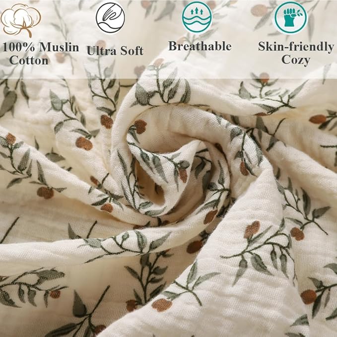 Muslin Bassinet Sheet Compatible with Fisher-Price Soothing Motions, Luminate Bassinet, Chicco LullaGo Anywhere Portable Bassinet, 2 Pack Cotton Fitted Sheets for Baby Roman Green & Botanical Leaf