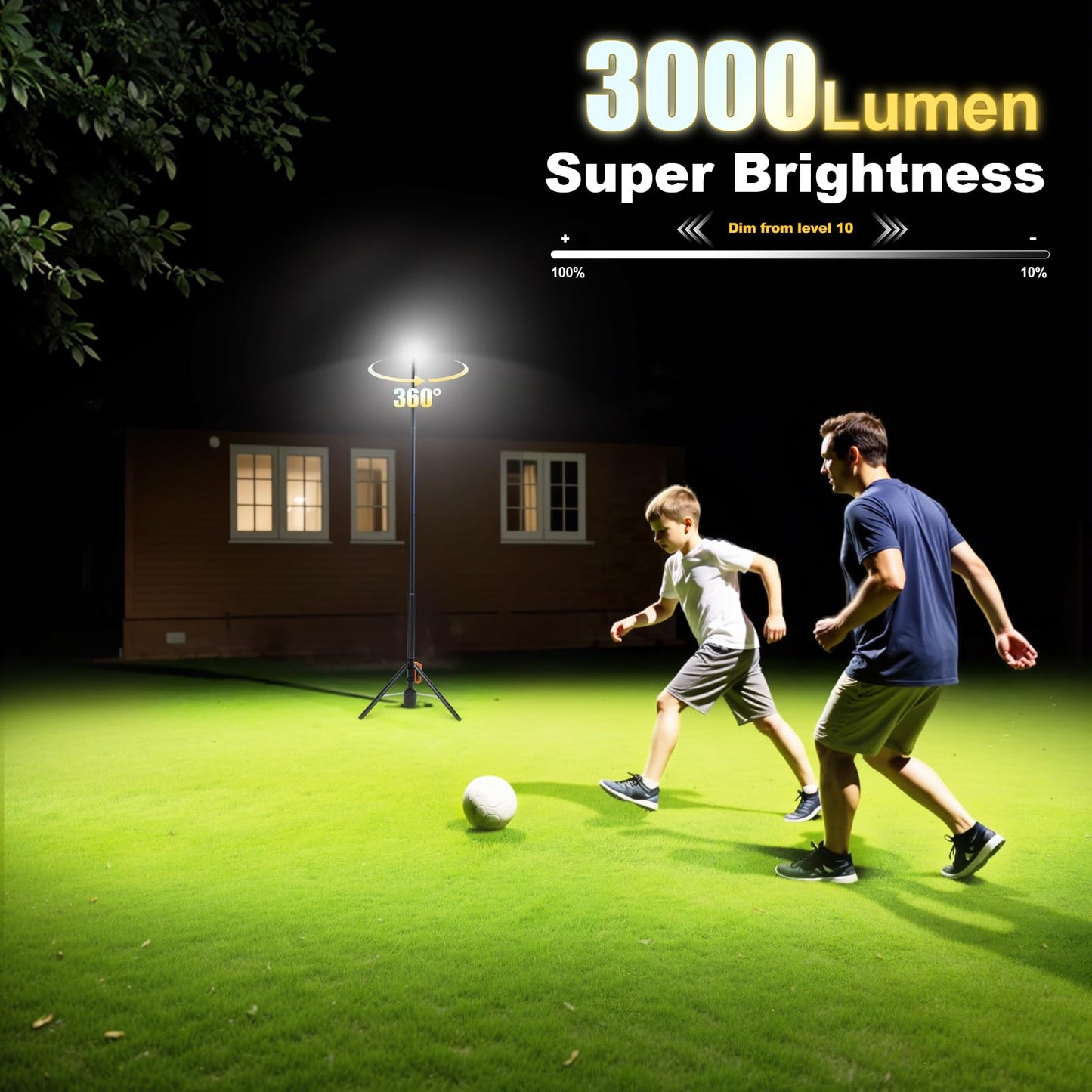 SYLSTAR 360° Rechargeable Work Light with Remote &Telescopic Stand (8.4Ft), 3000LM Ultra Bright 3CCT Dimmable, 6000mAh Battery, Portable Camping Light for Jobsite Workshop Sports Emergencies