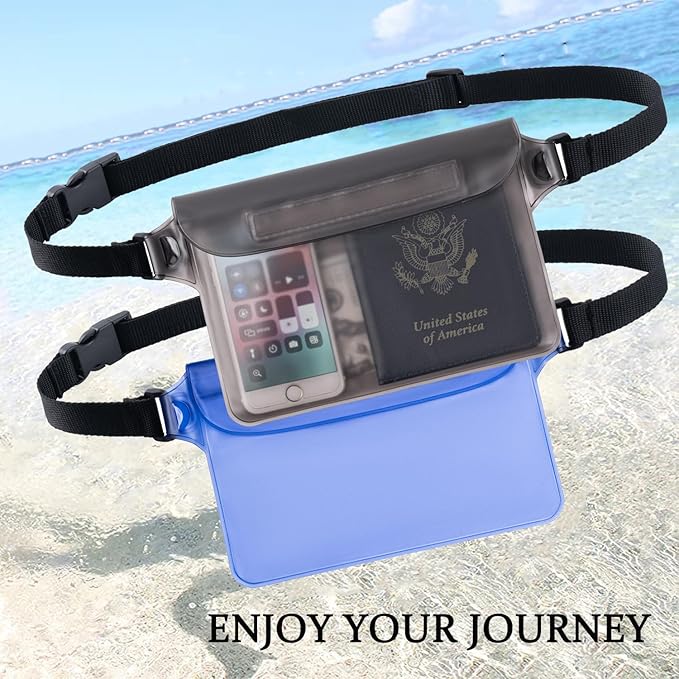 CADONO 2-Pack Waterproof Pouch with Adjustable Waist Strap | Screen Touch Sensitive Dry Bag, Keep Your Phone and Valuables Dry, Perfect for Swimming Kayaking Boating Fishing Beach Diving