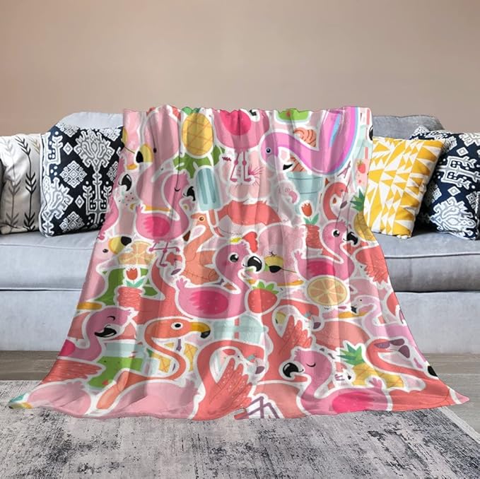 Flamingo Blanket Gifts - 40 x 50 Inches Funny Flamingo Throw for Kids - Pink Warm Furry Plush Blankets for Couch