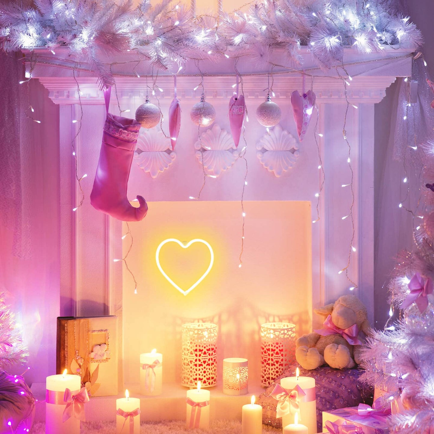 VIFULIN LED Heart Light Neon Sign, Yellow Heart Night Light, USB/Battery Operated, WarmWhite, Heart Room Decor for Valentines Day