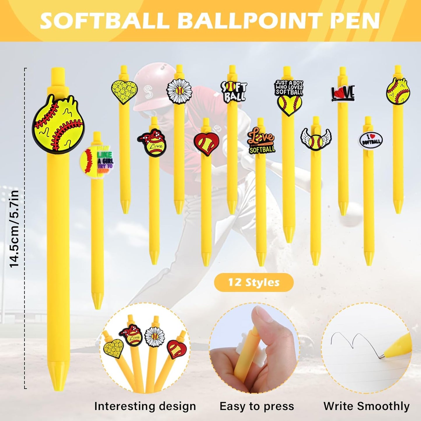 LiYiQ 72 Pcs Softball Party Favors Softball Team Gifts Softball Goodie Bags Stuffers Softball Ballpoint Pens Bookmark Card and Silicone Bracelet