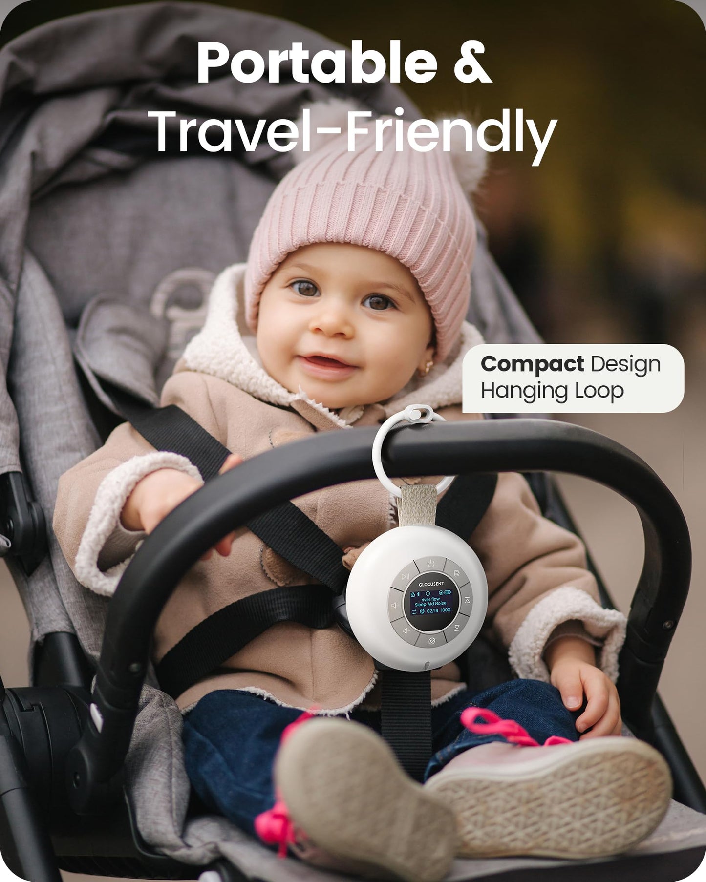 Glocusent Portable Sound Machine for Baby Kids Adults - 62 Sounds & 5W Speaker White Noise Machine for Sleeping, 30-hr Lasting Rechargeable Sound Machine with 4 Timer, Suitable for Home Travel