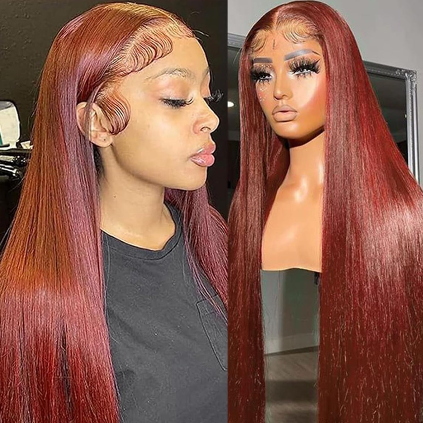 Poysew Reddish Brown Lace Front Wigs Human Hair 13x6 Straight HD Lace Frontal Wigs Human Hair for Women Auburn Brown Human Hair
