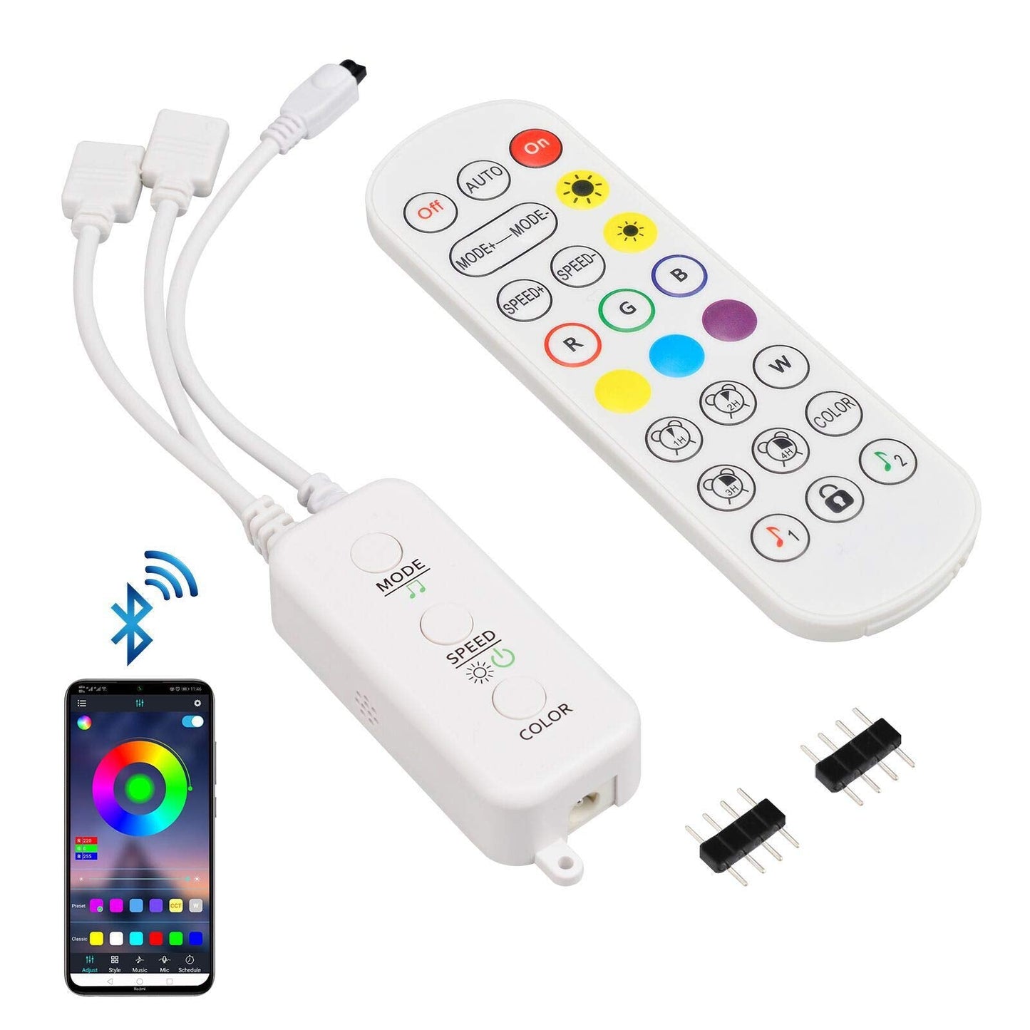 Sunity Led Controller - Bluetooth, Music Sync, Ir Remote For 10Mm Led Strip Lights, White, Model Ledcontroller1