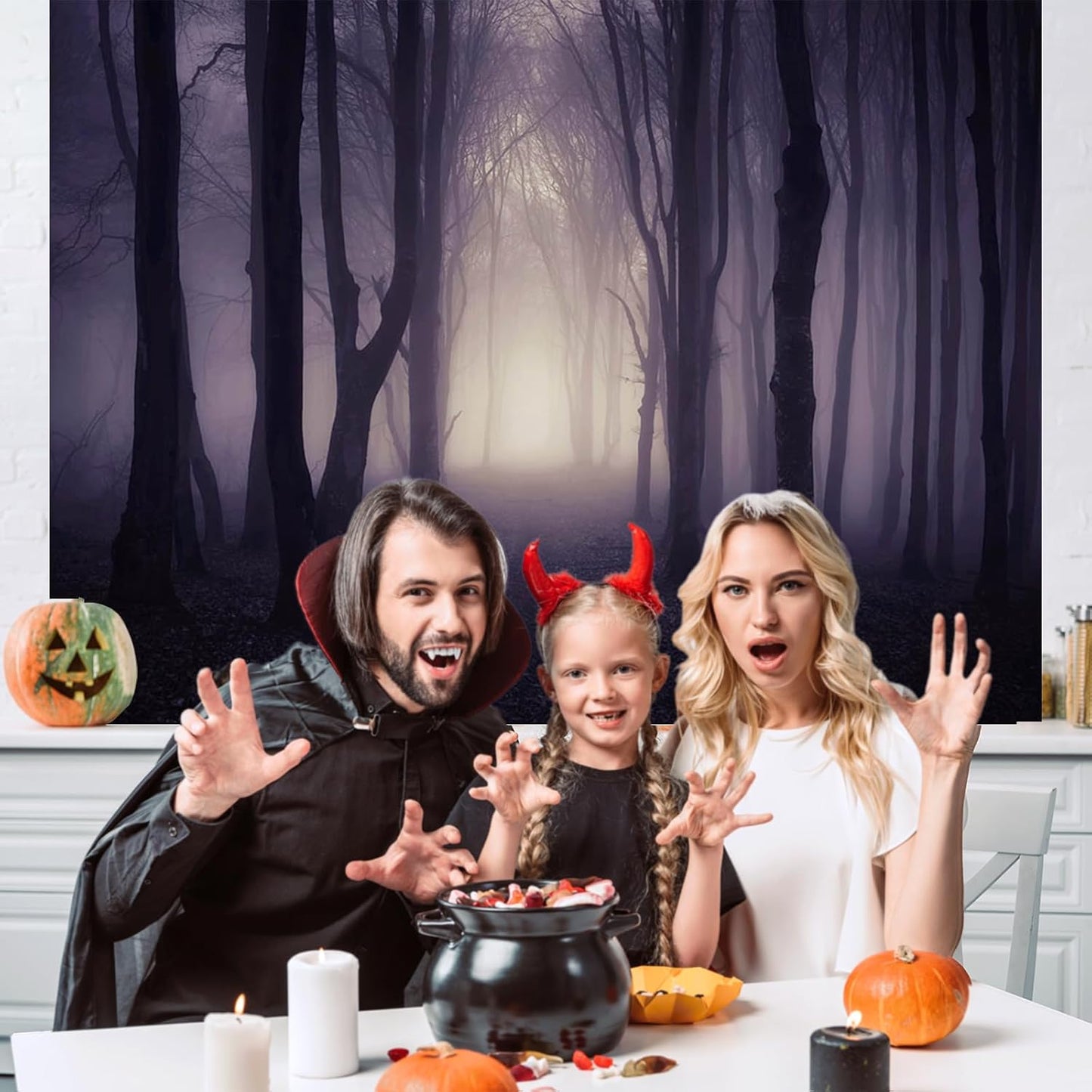 Mocsicka Halloween Photo Backdrop Misty Woods Dark Gloomy Forest Witch Wizard Party Background Halloween Night Ghost Photography Backdrops (10x8ft)