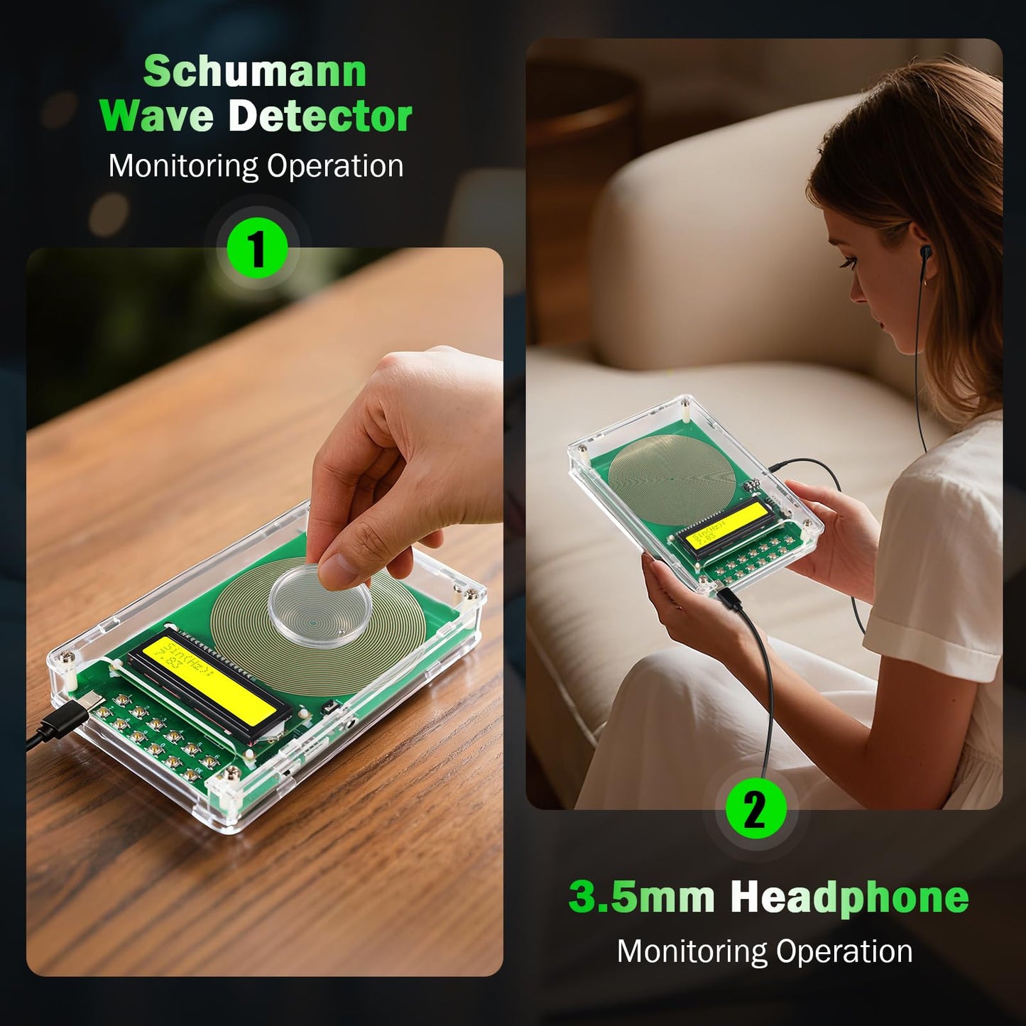 0.01Hz-200kHz Adjustable Frequency Generator for Healing Schumann Sine Waves Resonance Generator 7.83Hz Ultra Low Frequency Generator Resonator with Acrylic Case