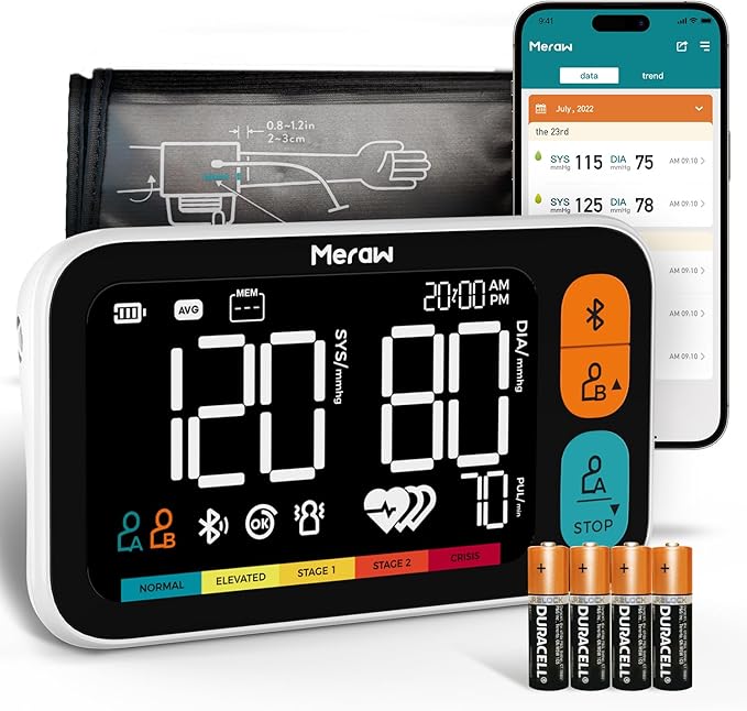 Meraw Blood Pressure Cuff Automatic Arm, Blood Pressure Monitor Home Use, Blood Pressure Machine Large Arm 8.6-16.5" Dual ...