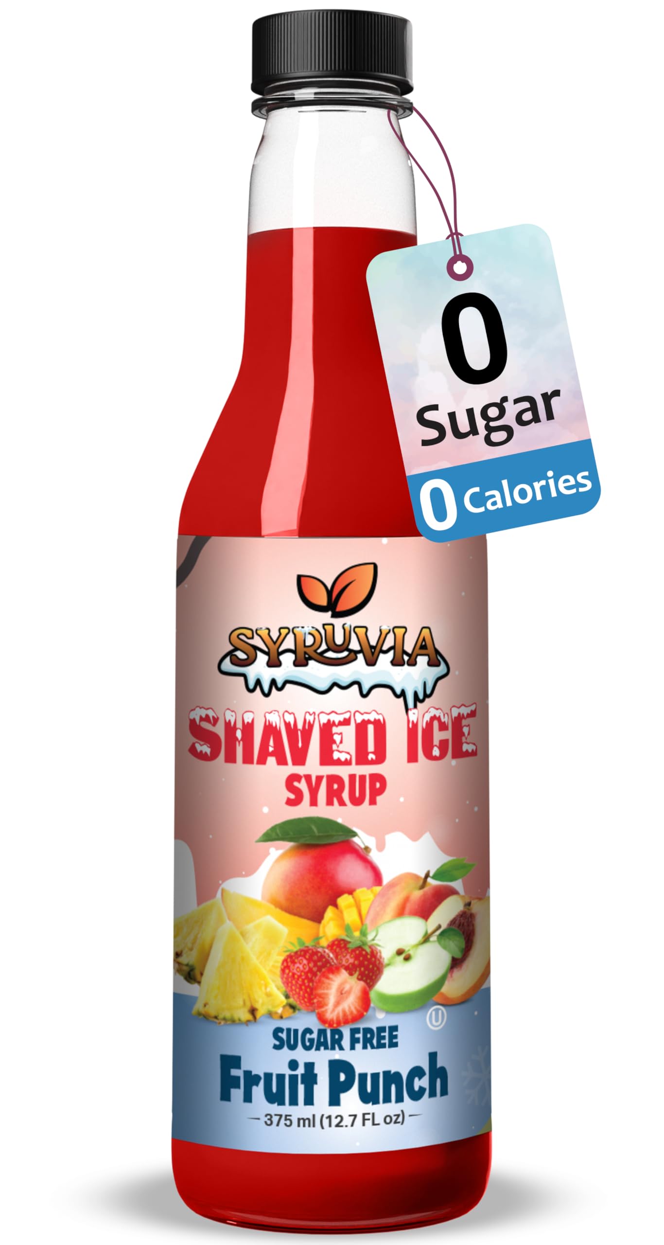 Syruvia Sugar-Free Snow Cone Syrup 12.7oz - Fruit Punch- 0 Calorie Syrup For Shaved Ice  Snow Cones  Slushies  Italian Soda  Popsicles. Keto Friendly  Kosher  Dairy Free