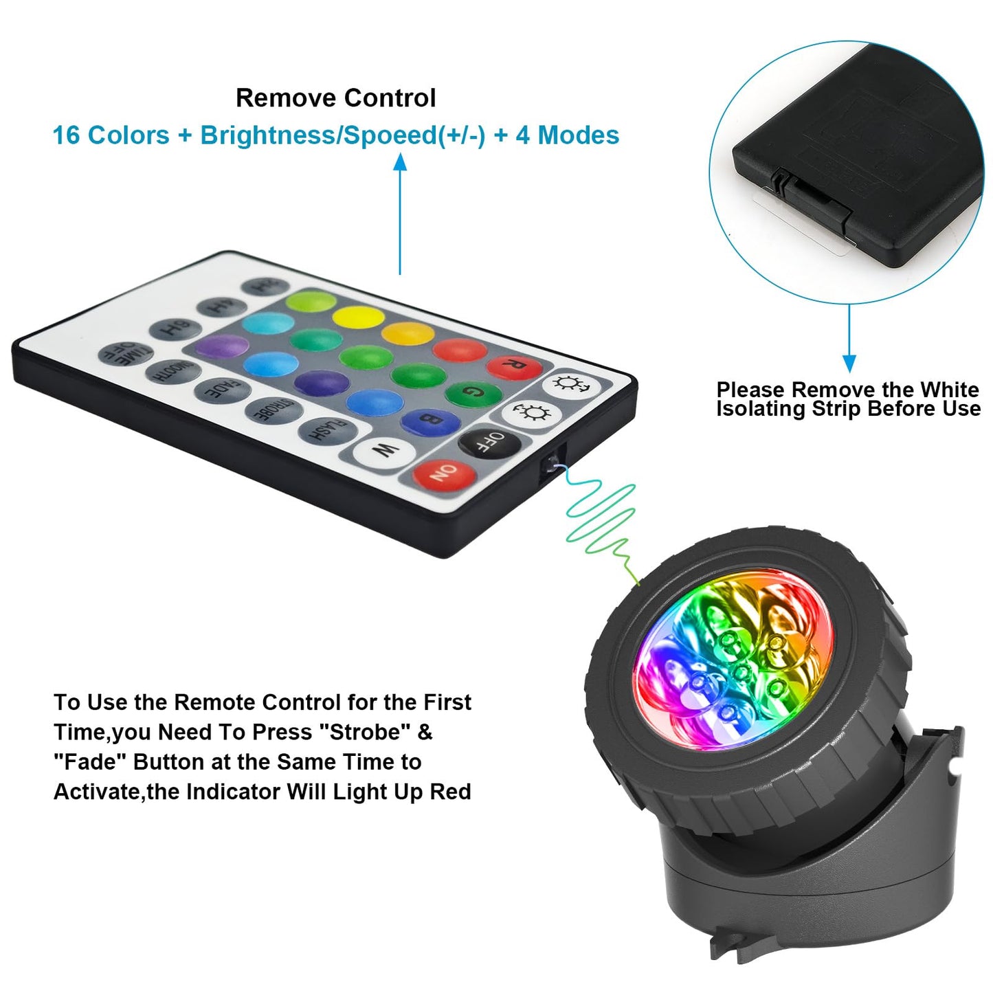 T-SUN LED Pond Light, 5 Head Submersible RGB Lights, Remote Control, Model TS-F2210, Color F2210-RGB, 5-IN-1