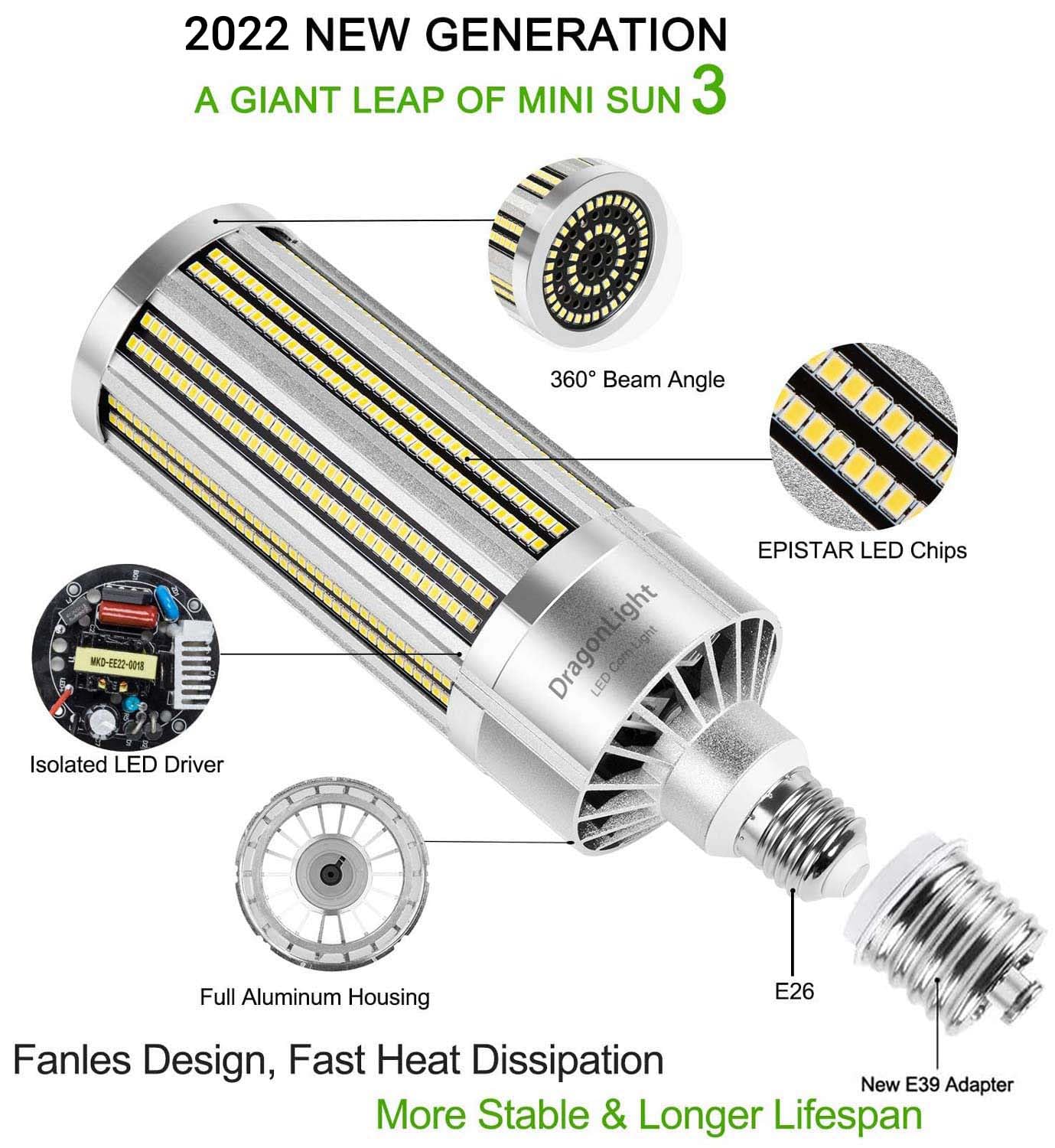 Dragonlight 120W Commercial Grade Corn Led Light Bulb Fanless (400 Watt Metal Halide/Hid/Hps Replacement) E26/E39 Large Mogul Base Led Lamp 3000K Warm White 14 400Lm For High Bay Area Lighting