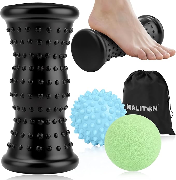 Maliton Massage Ball & Foot Roller - 3-in-1 Set with Spiky Ball, Lacrosse Ball, Massage Roller - Plantar Fasciitis Relief ...