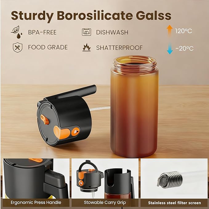 Olive Oil Spray Bottle Dispenser，2-in-1 Glass Material Kitchen Cooking Oil Sprayer，17 oz/500 ml Cooking Spray, Glass Spray Bottle with Tipper, Food Grade Spray for Kitchen, Salad, Frying, Barbecue