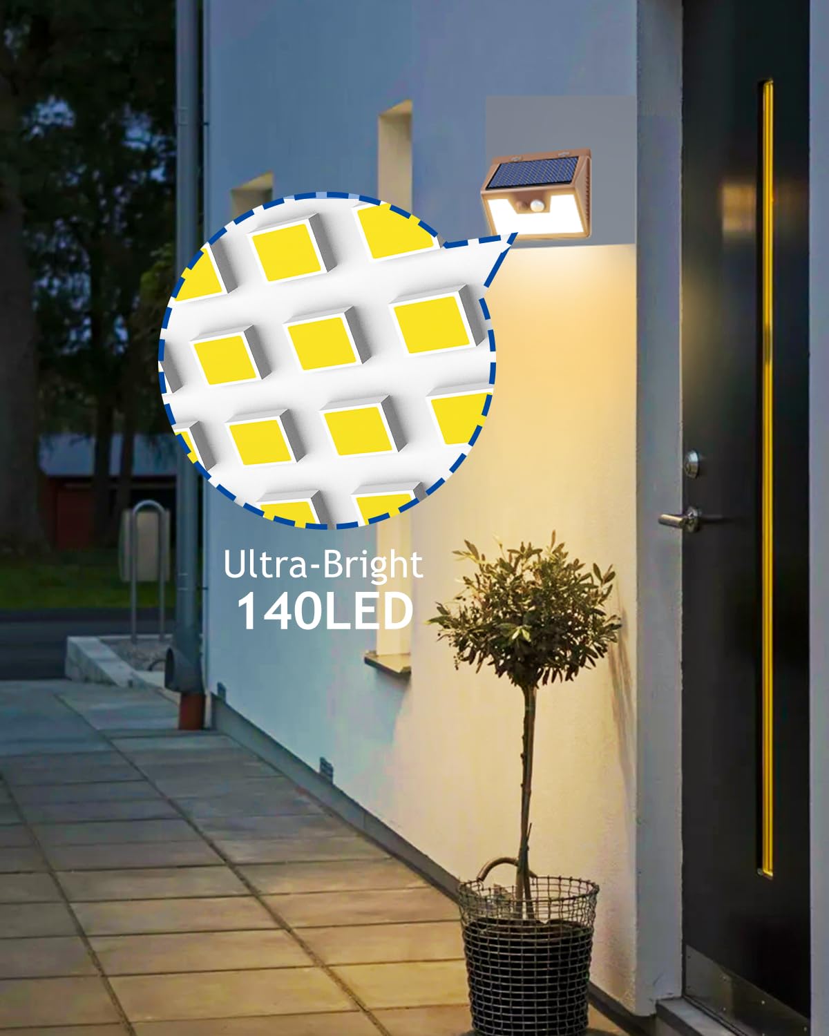 Peasur Solar Lights Outdoor Motion Sensor Waterproof 8 Pack, 140LED, Brown Frame, Plastic, 3 Modes for Garden Yard