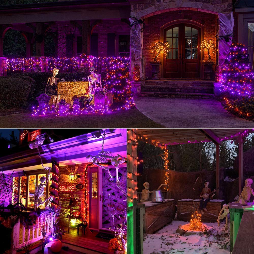 Brizled Halloween Lights, 33ft 100 LED, Purple & Orange, 5mm Wide Angle, UL Certified, Connectable, Black Wire, Model I3-100-4