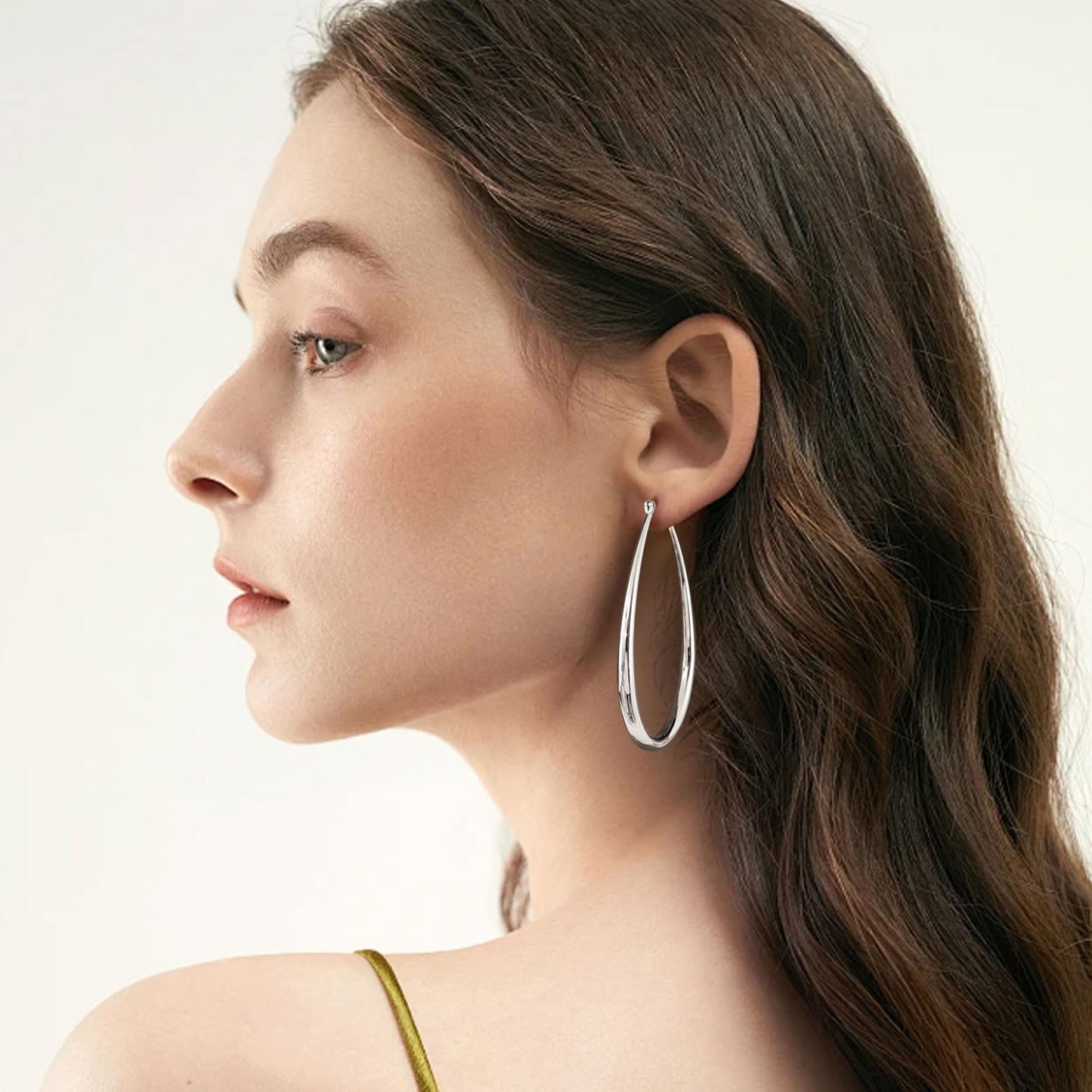 Gacimy Silver Chunky Hoop Earrings for Women, 14K White Gold Plated Oval Hoop Big Earrings with 925 Sterling Silver Post, 60mm W