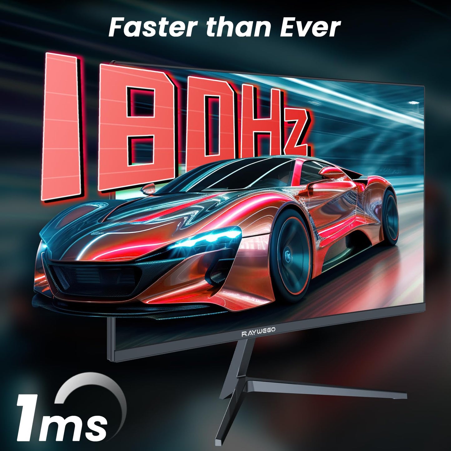 Raywego 24-inch Curved Gaming Monitor Frameless,180Hz/144Hz Monitor 1080P,4000:1 Contrast Ratio,HDMI 2.0/DP 1.4/USB 2.0,FreeSync,Crosshair/Timer/FPS/RTS,Tilt Adjustable(DP Cable Included)