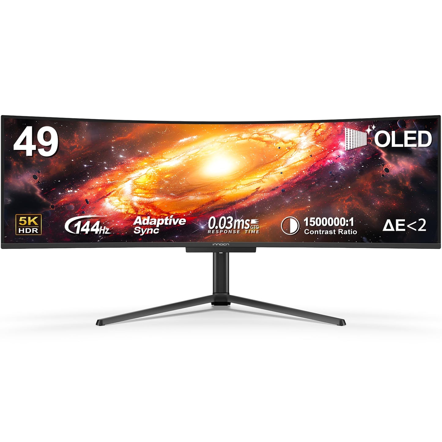 INNOCN 49" OLED Ultrawide Curved Gaming Monitor 5120 x 1440p 144Hz, 0.03ms, USB Type C 90W, HDMI 2.1, DisplayPort, USB Hub, Speakers, Adaptive-Sync, Adjustable Stand, Black