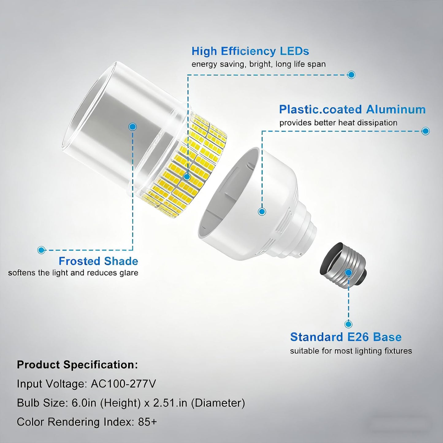Ns 700W Equivalent Led Corn Light Bulb 2 Pack 10500 Lumens 5000K Daylight White Lamp E26/E39 Medium Mogul Base 70W Large Area Lighting For Outdoor Indoor Garage Warehouse High Bay Lights