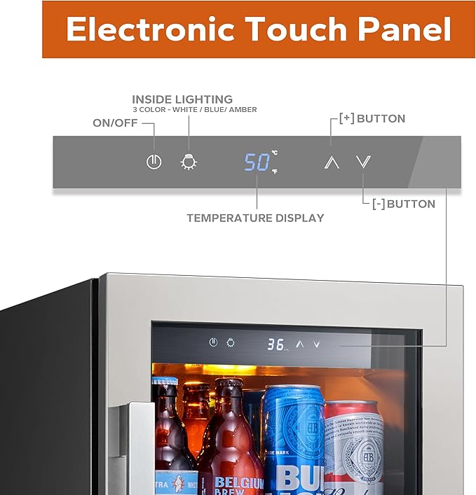 Ca'Lefort 15 Inch Beverage Refrigerator Cooler - 100 Can Mini Fridge with Glass Door for Soda Beer or Wine, 3 LED Compressor Fridge for Home Office Bar with 3 Adjustable Removable Shelves(3.0 cu.ft)