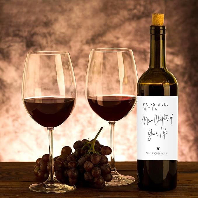 24 Pcs Funny Pairs Well with a New Chapter Wine Labels New Chapter Wine Bottle Stickers Retirement Wine Bottle Labels Moving Away New Beginnings Gifts for Women Men