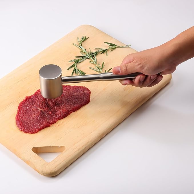 Stainless-Steel Meat Tenderizer Mallet - Meat Tenderizer Tool for Pounder Chicken, Beef, Steak, Pork, Dual-Sided with Ergonomic Handle, Kitchen Gadgets and Essentials Cooking Accessories