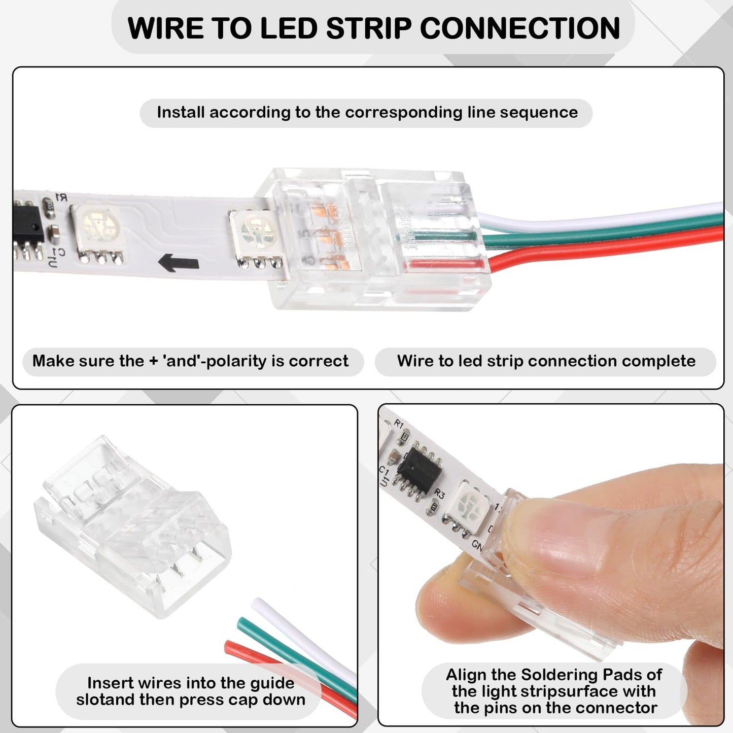 Flutesan 100 Pcs 3 Pin 10mm Solderless LED Light Strip Connectors Clear Track Lighting Connectors for 5050 RGB Strip Light