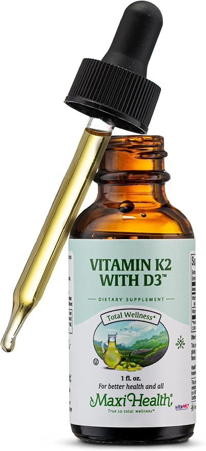 Maxi Health Liquid Vitamin D3 with K2 Drops for Long-Term Health - Vitamin K2 D3 Vitamin Supplement - D3 K2 Vitamin K and Vitamin D Supplement with Vitamin K2 MK-7 and Vit D - by Maxi Health, 1 fl oz