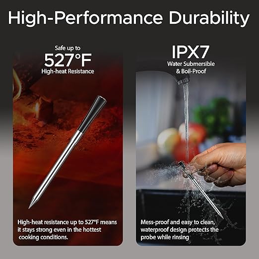 750ft Wireless Meat Thermometer Long Range for Smoker, BBQ & Rotisserie, 3 Probes Smart Bluetooth Thermometer Dual Sensor Waterproof Probe with LCD Base Station Display & App Control