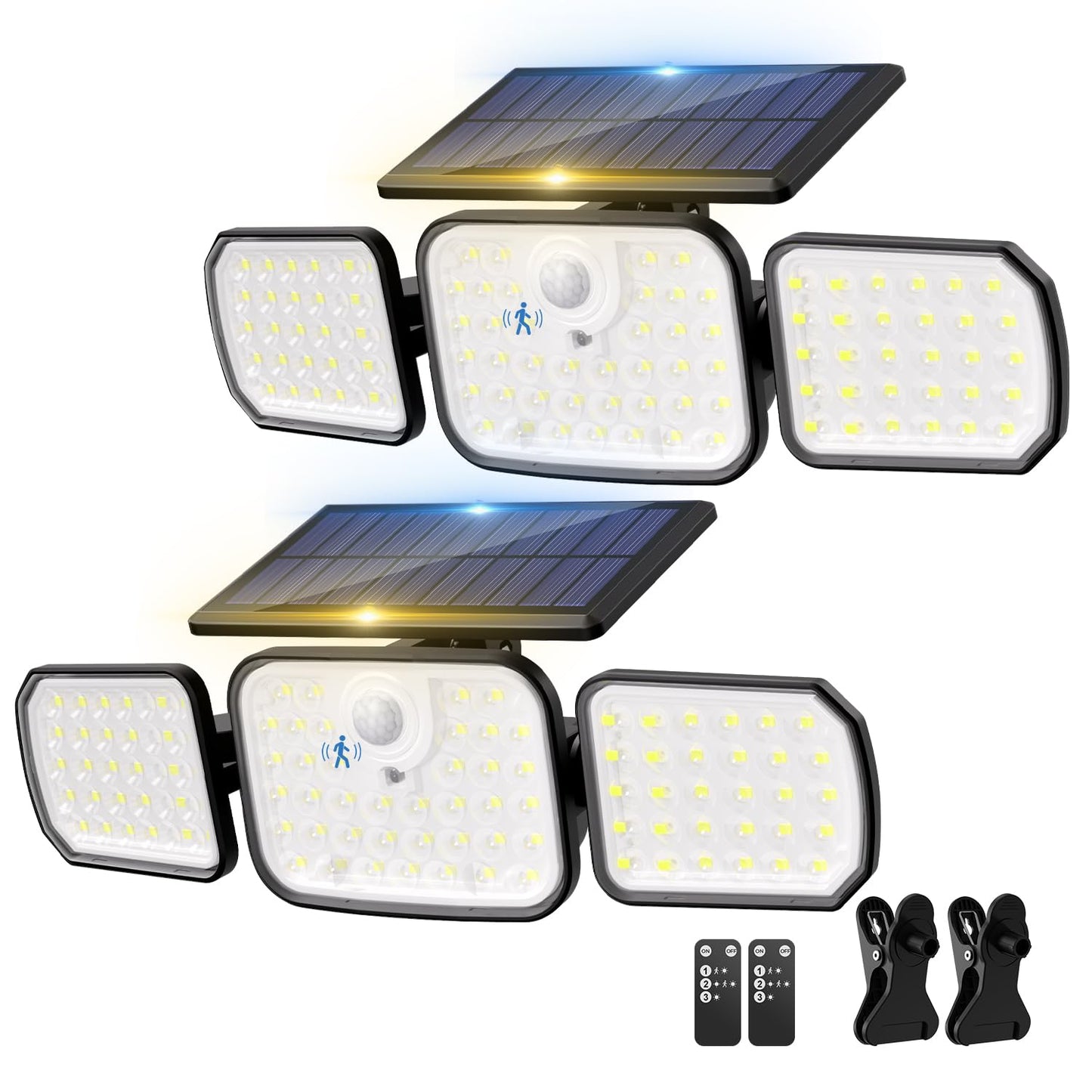 Peasur Solar Motion Lights Outdoor, 2 Pack, IP65 Waterproof, Remote Control, Black, Plastic, 3 Modes for Garden, Patio, Garage