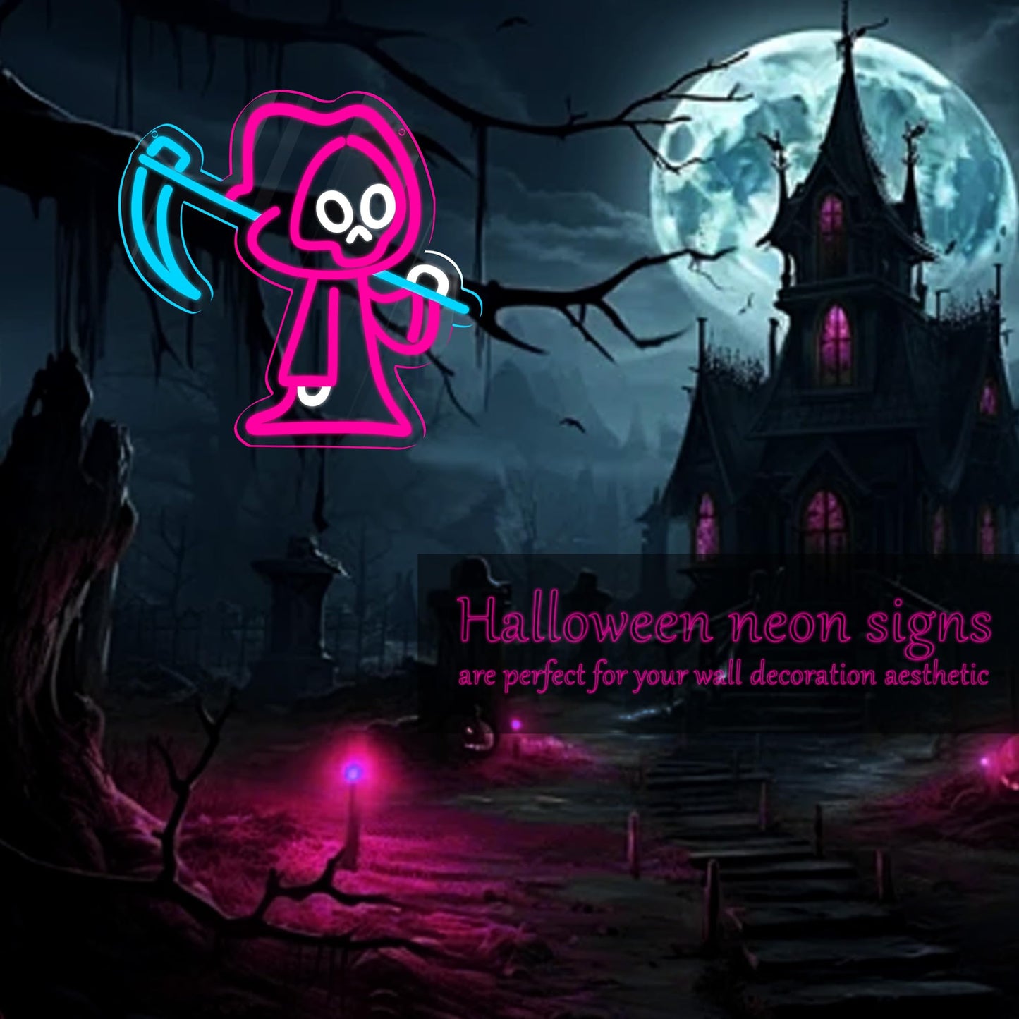 Innovtools Halloween Ghost Neon Sign  Led Grim Reaper Neon Signs For Wall Decor  Dimmable Ghost Shape Neon Light Spooky Halloween Decorations Light Up Sign For Bedroom  Porch Front Door  Kids Gifts (Ghost)