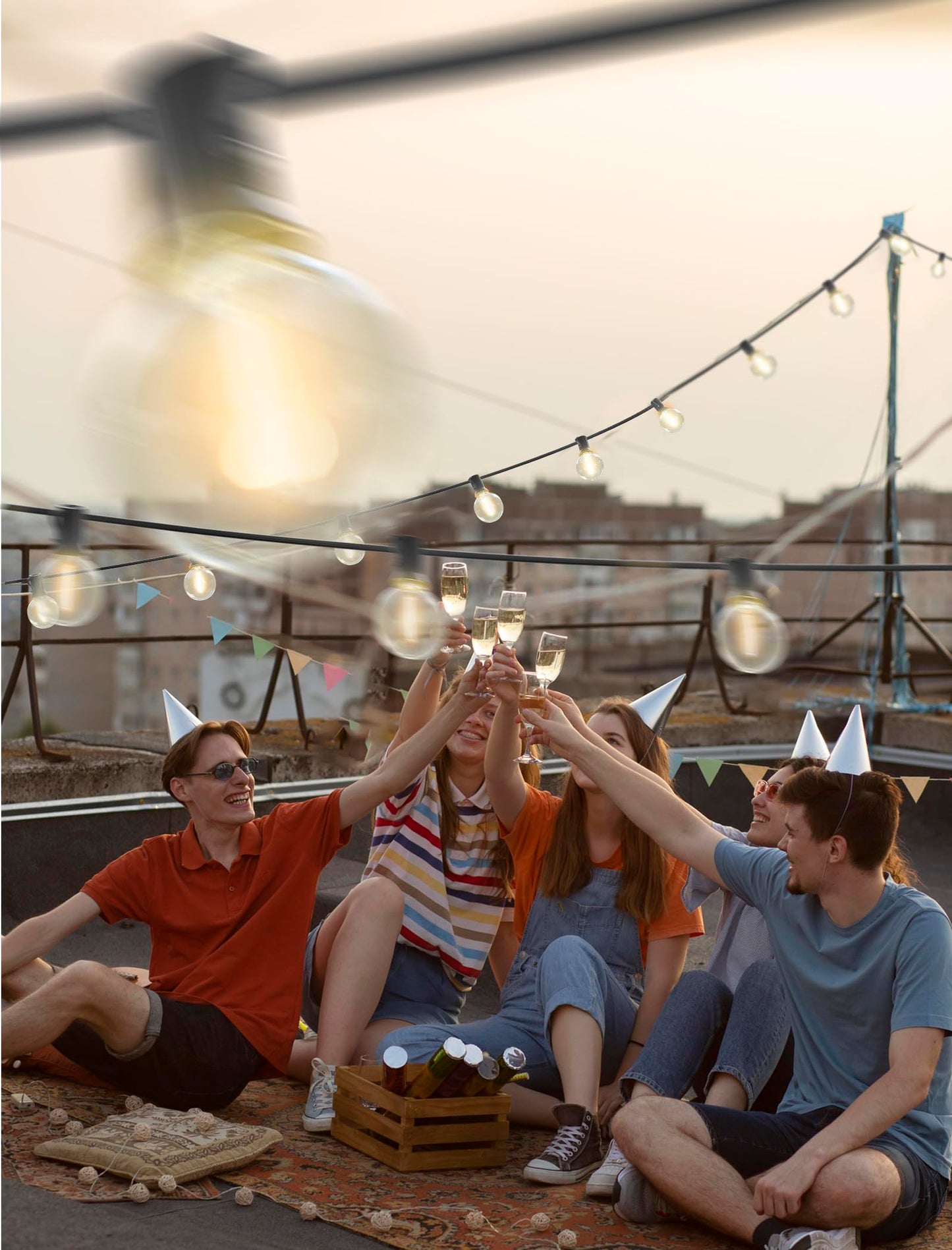 Sunsgne 25Ft Globe Led Outdoor String Lights - Waterproof Shatterproof Black Wire, Warm White Plastic Bulbs For Café Bistro Pergola Tents