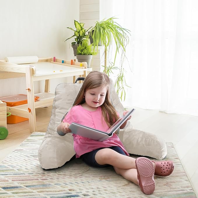 Nestl Reading Pillow Standard Bed Pillow, Back Pillow for Sitting in Bed Shredded Memory Foam Chair Pillow, Reading & Bed Rest Pillows Linen Back Pillow for Bed, Bed Chair Arm Pillow with Pockets