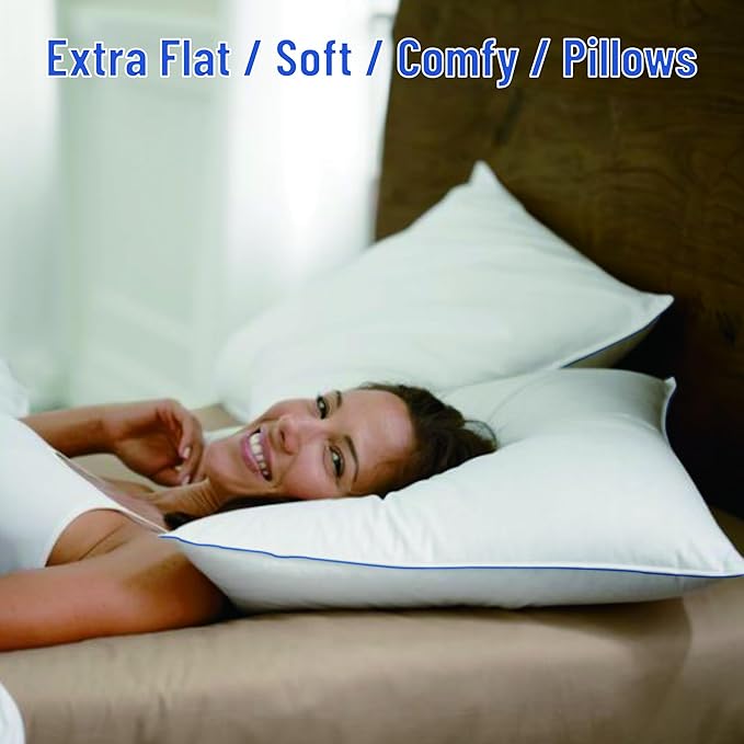 SILUI Extra Flat Soft Thin Pillows Standard Size Set of 2 Pack Bed Pillow with Down Alternative Fill for Side Back Stomach Sleepers, 20x26 Inches, White