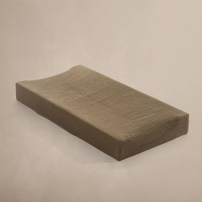 Oilo Muslin Changing Pad Cover, Ultra Soft Breathable 100% Organic Cotton Muslin, Fitted, Machine Washable, Fits Standard Changing Pads (32" x 16"), Heirloom Organic Collection, Bark Brown