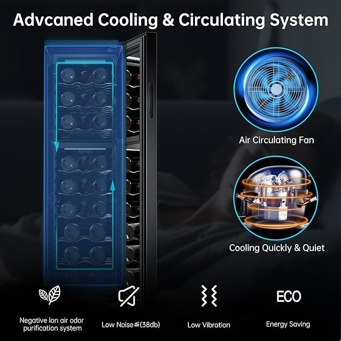 KingChii 24 Bottle Wine Cooler Refrigerator Dual Zone Wine Fridge - Intelligent Digital Control, Low Noise Professional Compressor, Freestanding for Home, Office, or Kitchen