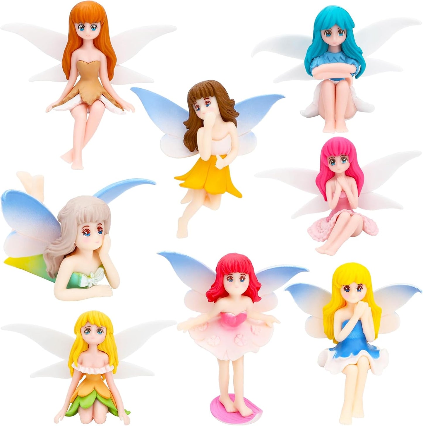 ONEST 8 Pieces Miniature Fairy Garden Accessories Small Fairy Figurines Hand Painted Fairies Figures Girl Fly Wing Figurines for Car Decor Fairies Garden Flower Pot Birthday Cake Topper