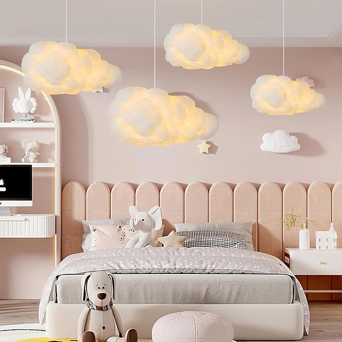 Cloud Pendant Hanging Light Fixture, Modern Fluffy Ceiling Lighting Chandelier, White Lamp Shade Lampshade for Children Girls Kids Living Room (40cmx20cm)
