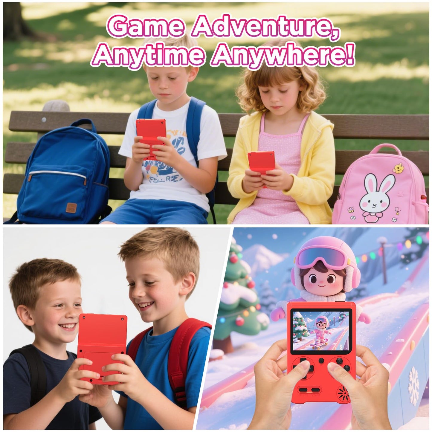 Meliif Handheld Games Console, Built-in 500 Video Games, Portable Video Gaming Player with 3.0 Inch lPS Screen，Rechargeable Portable Electronic Gaming System, Pocket Mini Arcade, Red