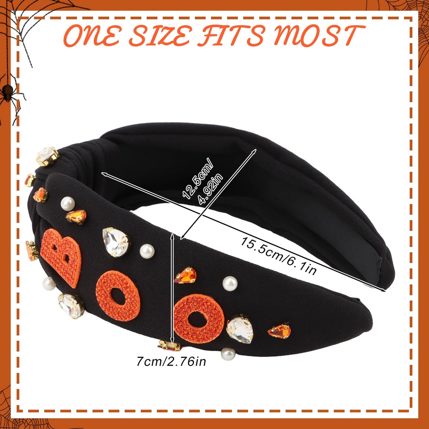 YARIEW Halloween Knotted Headbands for Women Rhinestone Ghost Headband for Women Fashion Headband Hair Accessories Halloween Bir