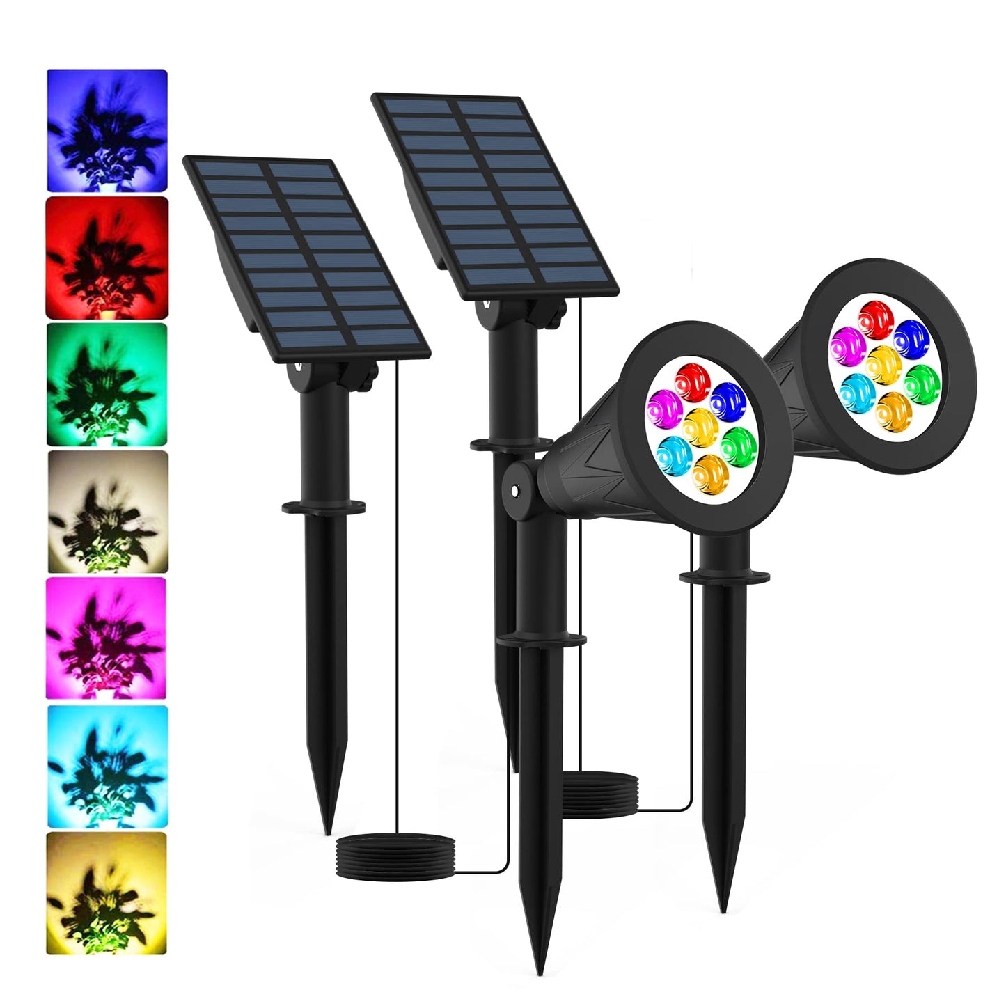T-SUNUS Solar Landscape Spotlights, Color Changing, 2 Pack, Waterproof, Model TS-G0102-7C, Multicolor