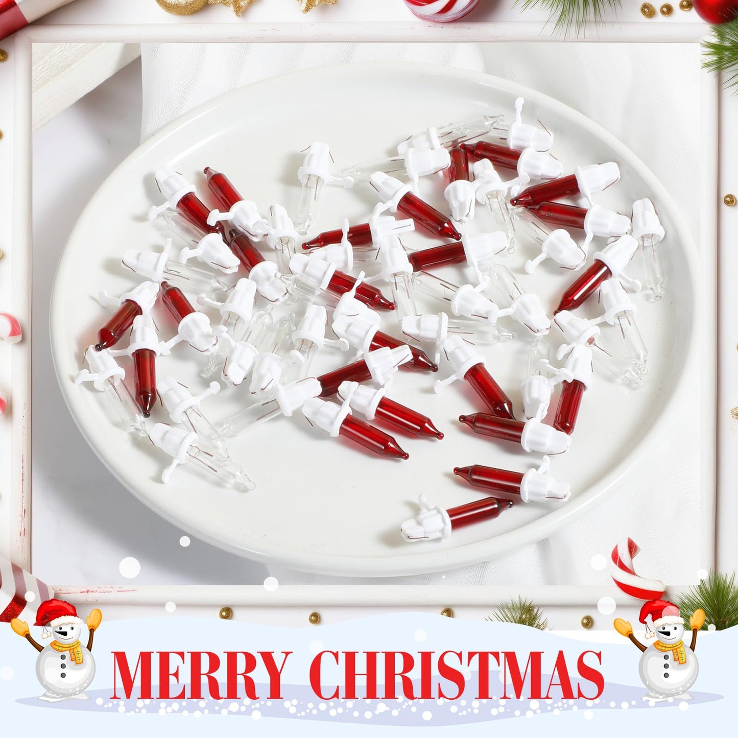 Mudder 60 Count Christmas Tree Replacement Light Bulbs 2.5V 0.425 Watt Replacement Bulb Mini Incandescent Wire String Lights Decoration For Prelit Xmas Tree(White Base With Red White Bulbs)