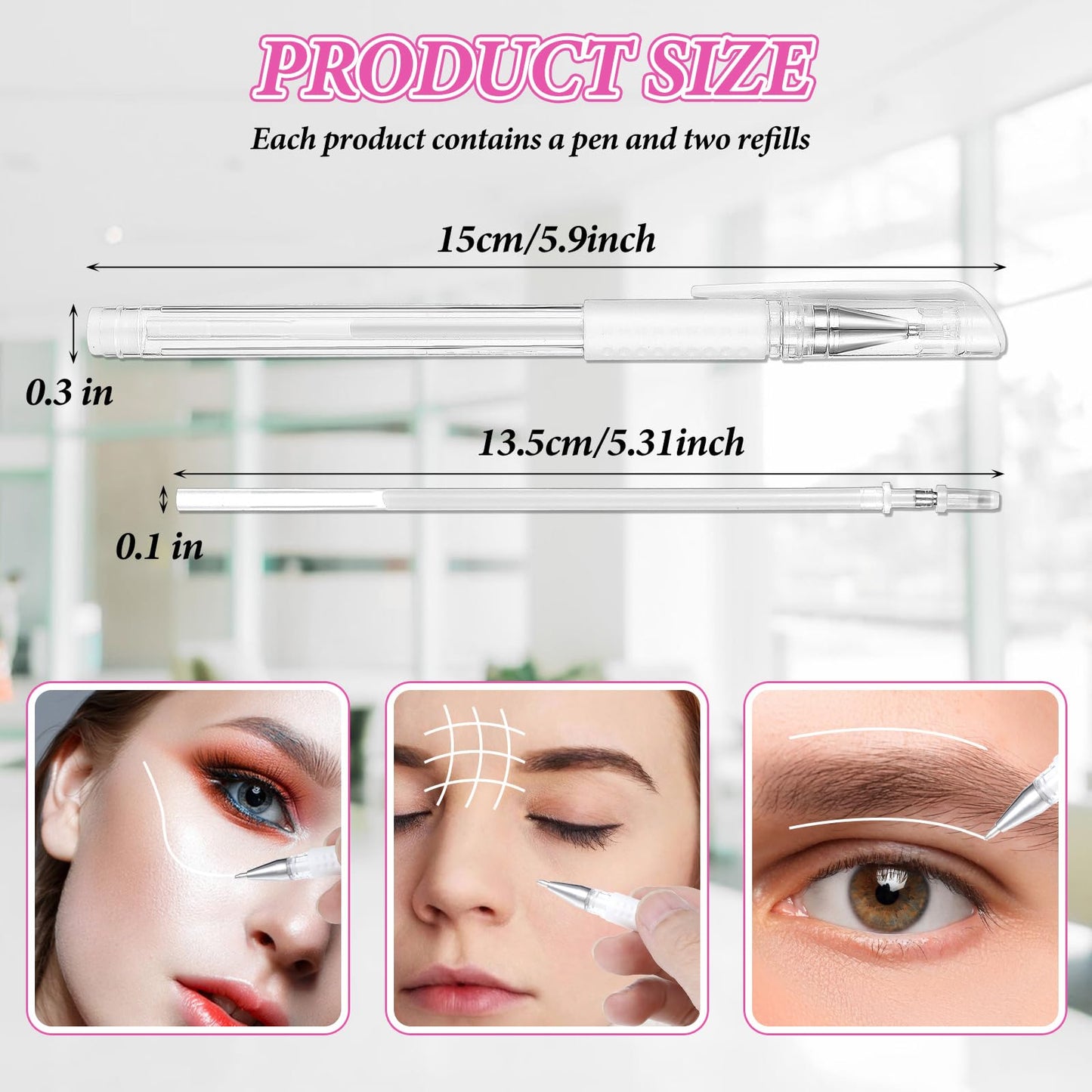 Eyebrow Microblading Marker Pen, 4 Pcs Brow Mapping Pens with with 8 Replacement Refills, Makeup Tattoo Skin Marker Pen, Brow La